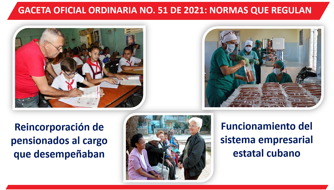 En gaceta legislación que regula reincorporación de pensionados y funcionamiento del sistema empresarial estatal cubano.